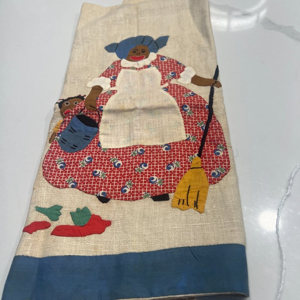 Vtg 40/50s Americana Kitchen Tea Dish Towel Collectible Embroidered Linen